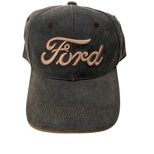 Ford Motor Company Grey Faux Suede Script Logo Baseball Cap Hat New Trucker